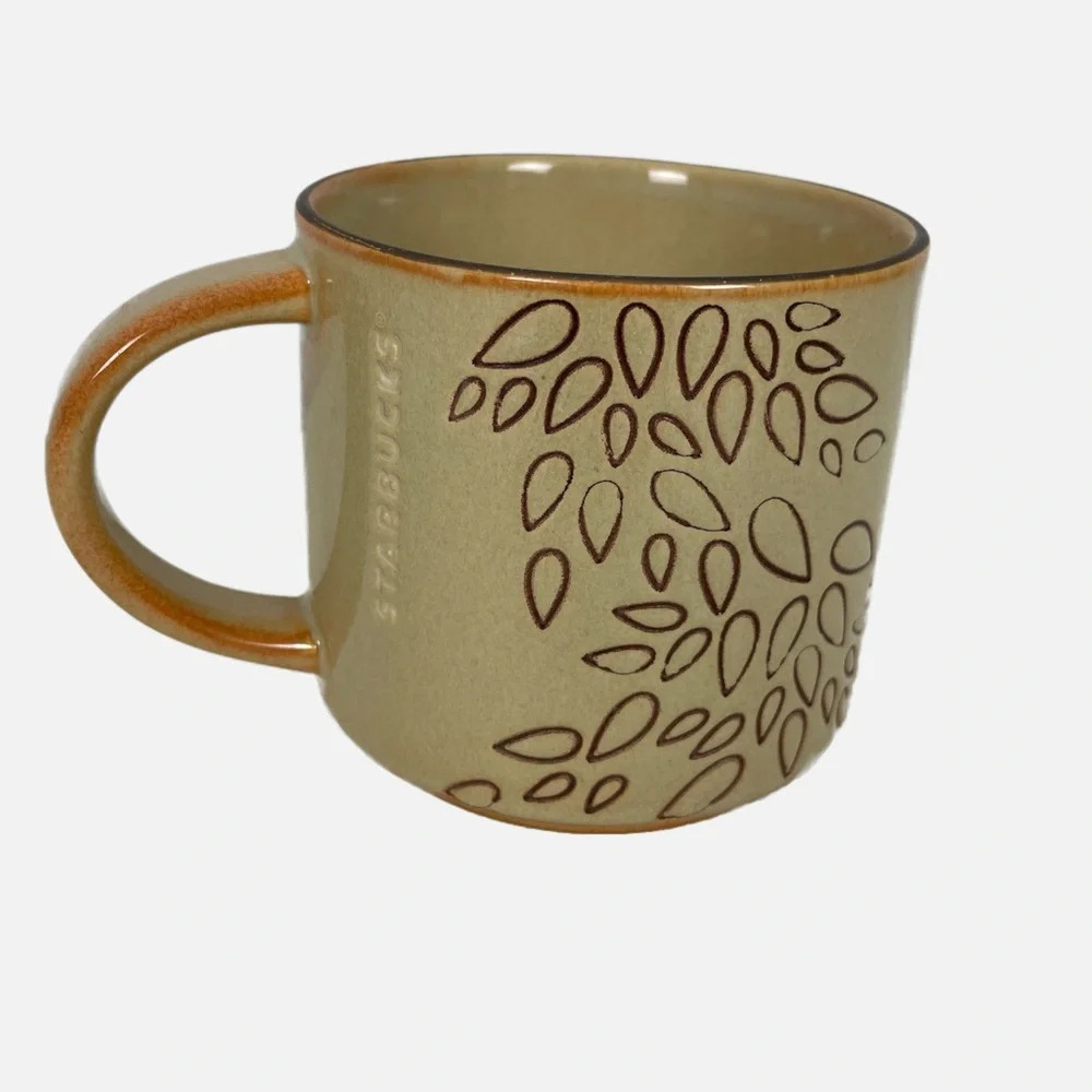 Starbucks 2013 Brown Embossed Engraved Fall Leaves Collectors Coffee Tea Mug